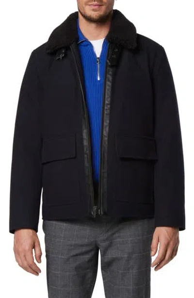 Andrew Marc Hudson Water Resistant Faux Shearling Trim Jacket In Black