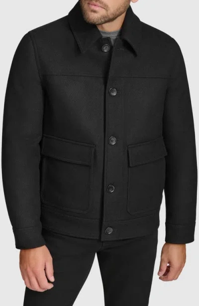 Andrew Marc Insulated Wool Blend Twill Shirt Jacket In Black
