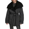 Andrew Marc Krithia Pinstripe Belted Puffer Coat In Black