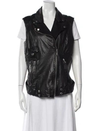 Pre-owned Andrew Marc Lamb Leather Biker Jacket In Black