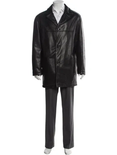 Pre-owned Andrew Marc Lamb Leather Overcoat In Black