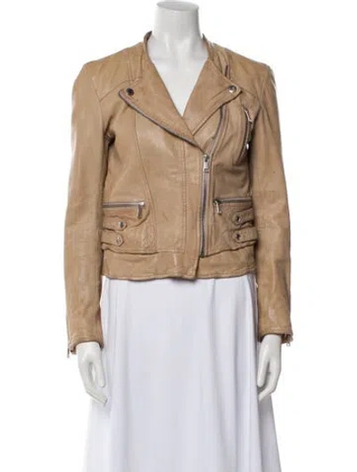 Pre-owned Andrew Marc Lambskin Biker Jacket In Neutral