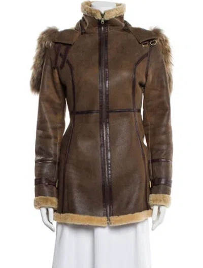 Pre-owned Andrew Marc Lambswool Faux Fur Coat In Brown