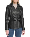 Andrew Marc Leather Belted Moto Jacket In Black