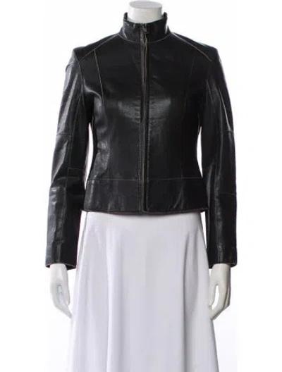 Pre-owned Andrew Marc Leather Biker Jacket In Black