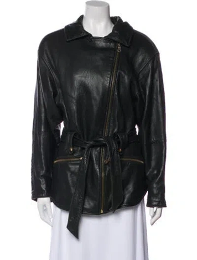 Pre-owned Andrew Marc Leather Biker Jacket In Black
