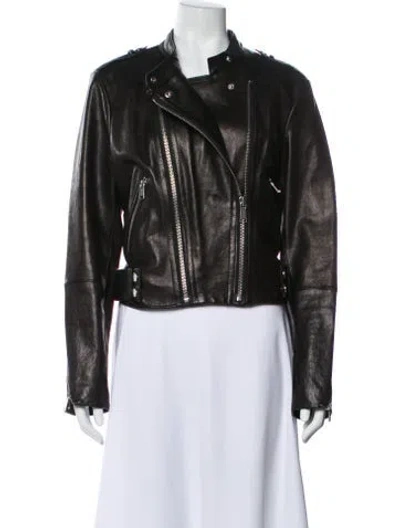 Pre-owned Andrew Marc Leather Biker Jacket In Black