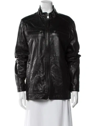 Pre-owned Andrew Marc Leather Biker Jacket In Black