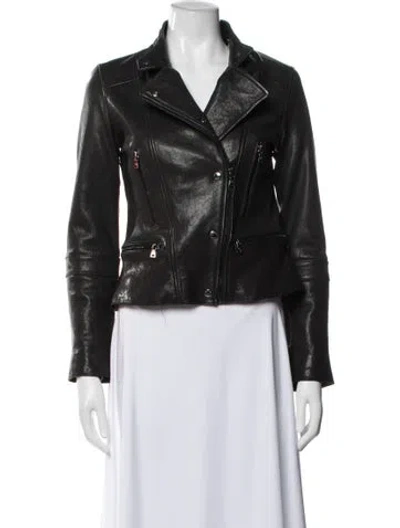 Pre-owned Andrew Marc Leather Biker Jacket In Black