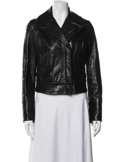 Pre-owned Andrew Marc Leather Biker Jacket In Black