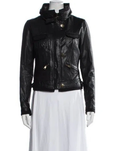 Pre-owned Andrew Marc Leather Biker Jacket In Black