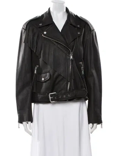 Pre-owned Andrew Marc Leather Biker Jacket In Black