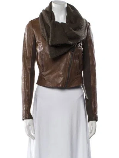 Pre-owned Andrew Marc Leather Biker Jacket In Brown