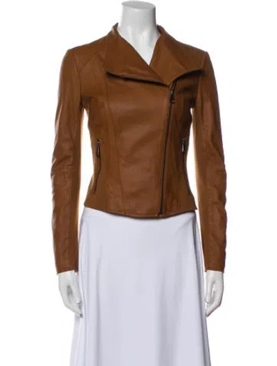 Pre-owned Andrew Marc Leather Biker Jacket In Brown