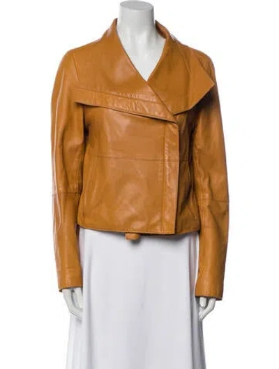 Pre-owned Andrew Marc Leather Biker Jacket In Brown