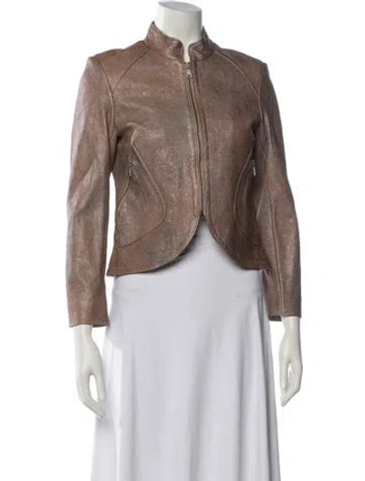 Pre-owned Andrew Marc Leather Biker Jacket In Brown