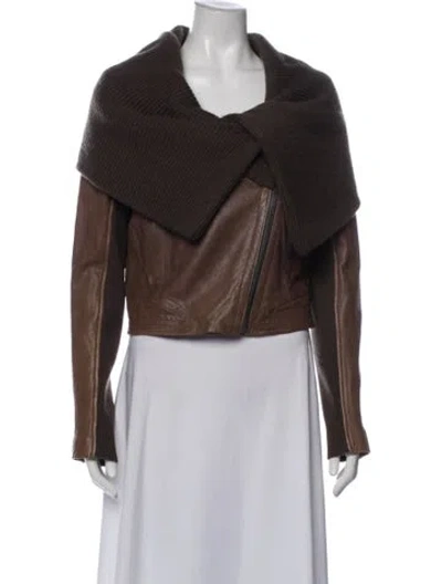 Pre-owned Andrew Marc Leather Biker Jacket In Brown