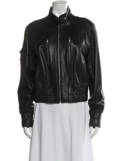 Pre-owned Andrew Marc Leather Biker Jacket In Brown