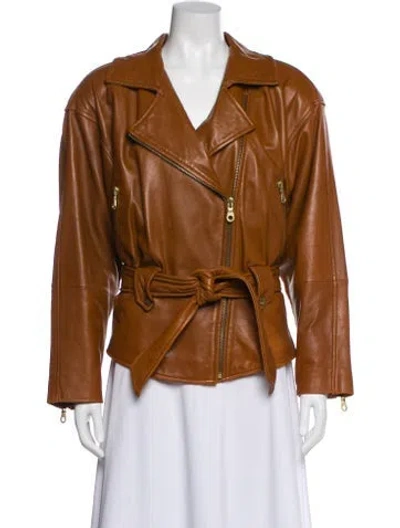 Pre-owned Andrew Marc Leather Biker Jacket In Brown