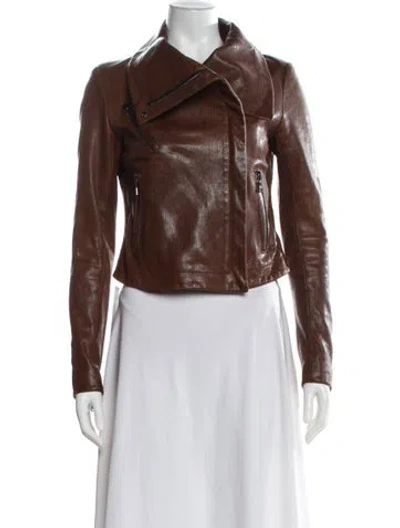 Pre-owned Andrew Marc Leather Biker Jacket In Brown