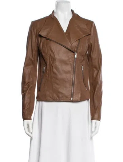 Pre-owned Andrew Marc Leather Biker Jacket In Brown