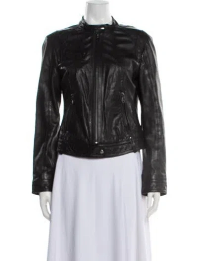 Pre-owned Andrew Marc Leather Biker Jacket In Brown