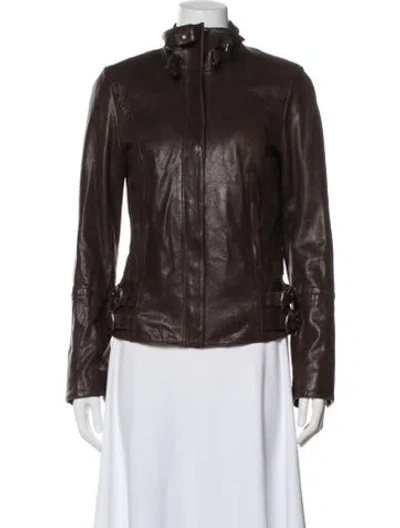 Pre-owned Andrew Marc Leather Biker Jacket In Brown