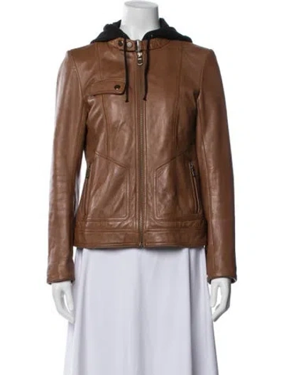 Pre-owned Andrew Marc Leather Biker Jacket In Brown