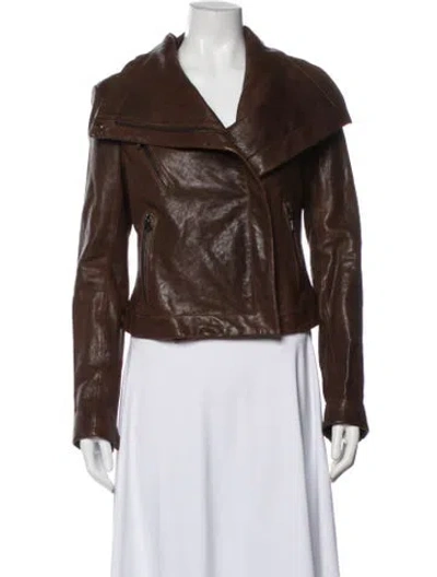 Pre-owned Andrew Marc Leather Biker Jacket In Brown