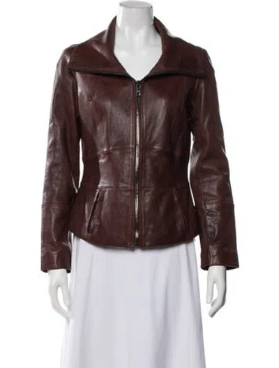 Pre-owned Andrew Marc Leather Biker Jacket In Brown