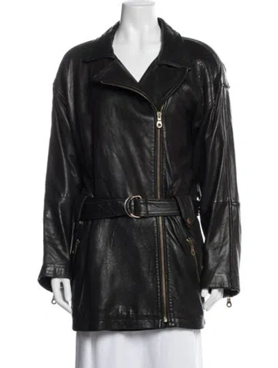 Pre-owned Andrew Marc Leather Biker Jacket In Brown