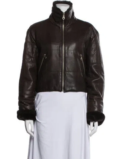 Pre-owned Andrew Marc Leather Biker Jacket In Brown