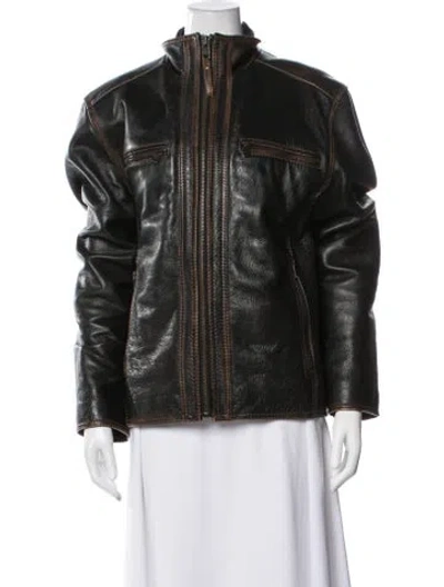 Pre-owned Andrew Marc Leather Biker Jacket In Brown