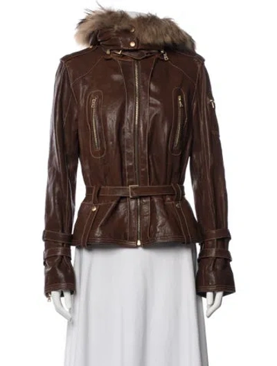 Pre-owned Andrew Marc Leather Biker Jacket In Brown