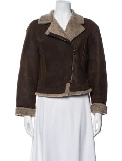 Pre-owned Andrew Marc Leather Biker Jacket In Brown