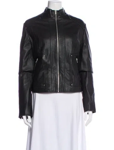 Pre-owned Andrew Marc Leather Biker Jacket In Gray