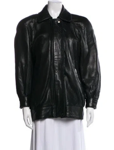 Pre-owned Andrew Marc Leather Biker Jacket In Green