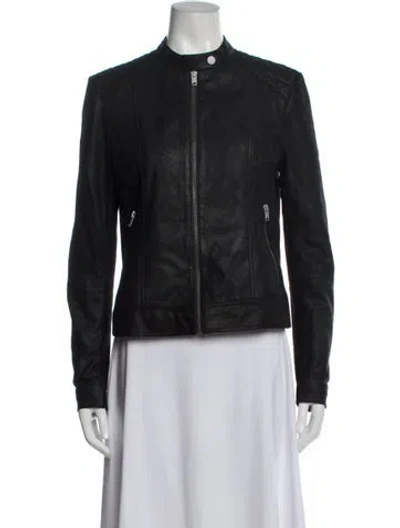 Pre-owned Andrew Marc Leather Biker Jacket In Green
