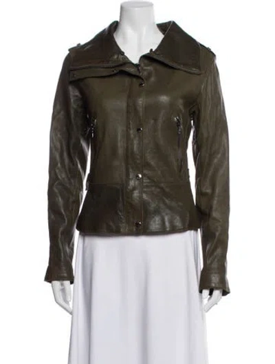 Pre-owned Andrew Marc Leather Biker Jacket In Green