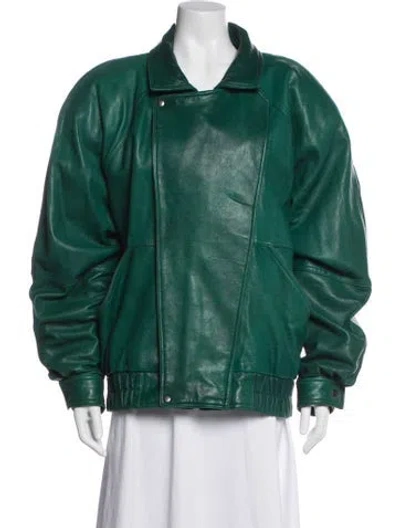 Pre-owned Andrew Marc Leather Biker Jacket In Green
