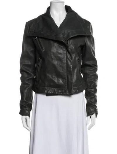 Pre-owned Andrew Marc Leather Biker Jacket In Green