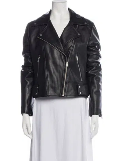 Pre-owned Andrew Marc Leather Biker Jacket In Green