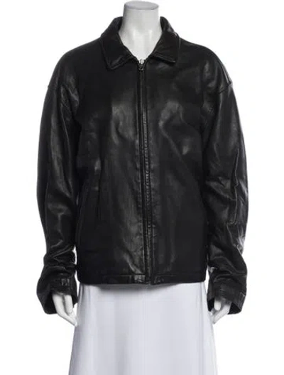 Pre-owned Andrew Marc Leather Biker Jacket In Green