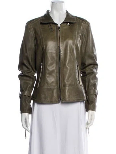 Pre-owned Andrew Marc Leather Biker Jacket In Green