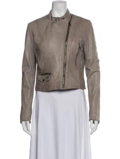 Pre-owned Andrew Marc Leather Biker Jacket In Neutral