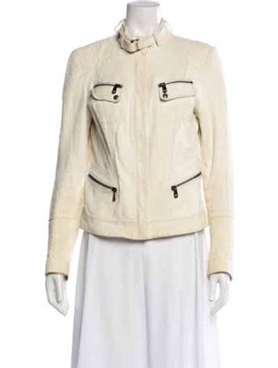 Pre-owned Andrew Marc Leather Biker Jacket In Neutrals