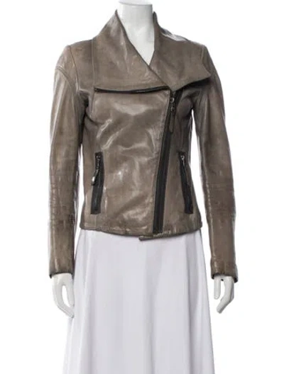 Pre-owned Andrew Marc Leather Biker Jacket In Neutrals