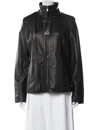 Pre-owned Andrew Marc Leather Biker Jacket W/ Tags In Brown