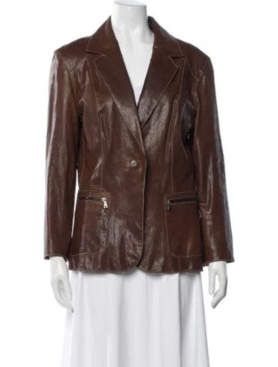 Pre-owned Andrew Marc Leather Blazer In Brown