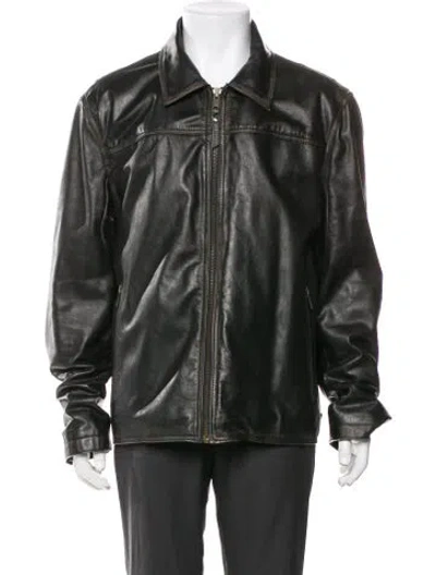 Pre-owned Andrew Marc Leather Bomber Jacket In Black